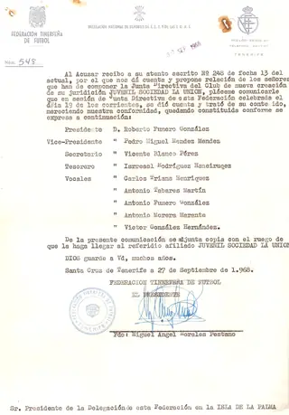 Documentación federativa del Juvenil La Unión, 1968.